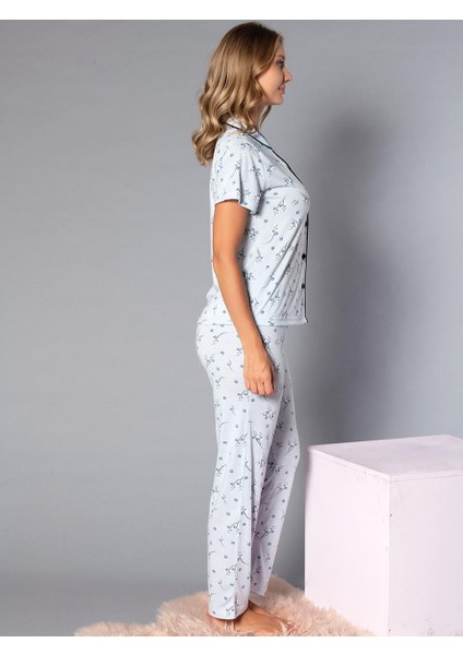 Boydan Düğmeli Kısa Kollu Gömlek Pijama Takımı - Yazlık Çiçek Desenli Yumuşak Milan Kumaş - Poppy 58-09 indirimleri