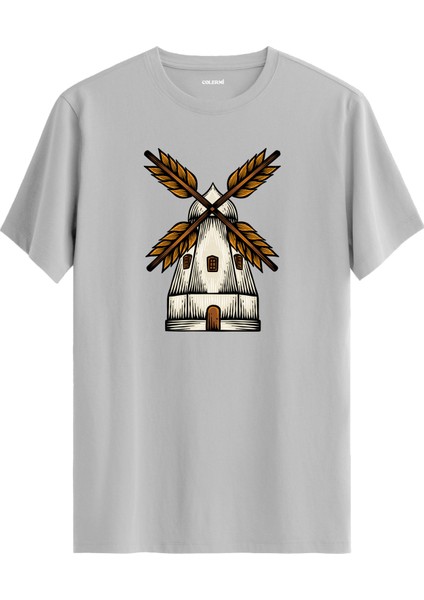 Yel Değirmeni Baskılı Sokak Modası Günlük Rahat Tarz %100 Pamuk Tişört