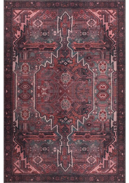 Exeter Klasik Bordo Polyester Daire Modern Desenli Pamuk Makinada Yıkanabilir Hav Toz Vermez Leke Tutmayan Kaymaz Taban Dijital Makine Baskı Salon Yolluk Mutfak Halı