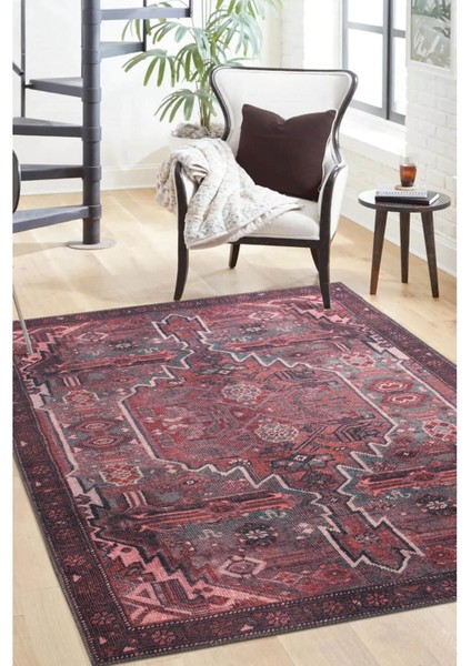 Exeter Klasik Bordo Polyester Daire Modern Desenli Pamuk Makinada Yıkanabilir Hav Toz Vermez Leke Tutmayan Kaymaz Taban Dijital Makine Baskı Salon Yolluk Mutfak Halı fiyatları