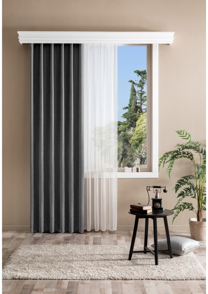 Bright Hazır Fon Perde Koyu Gri 150X260 cm