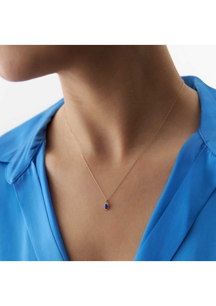 Lacivert Mineli Vintage Kolye