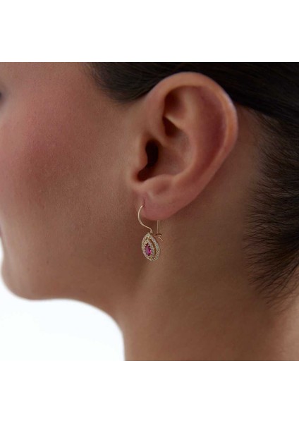 Pembe Taşlı Damla Sallantılı Küpe modelleri