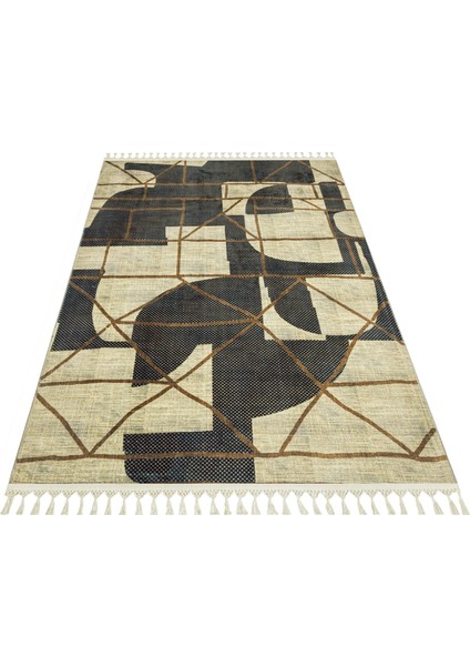 Prabhu Bej Geometrik Etnik Modern Desenli Bambu Makinada Yıkanabilir Hav Toz Vermez Leke Tutmayan Kaymaz Taban Dijital Makine Baskı Salon Yolluk Mutfak Halı fiyatları