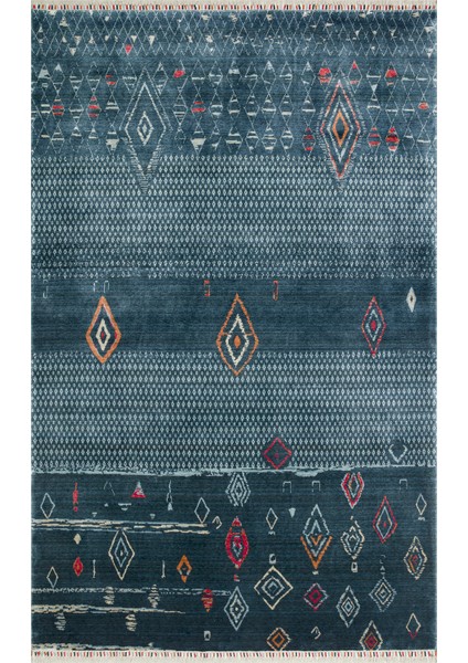 Mala Modern Lacivert Tensel Dikdörtgen Modern Desenli Akrilik Hav Vermeyen Leke Tutmayan Kolay Temizlenen Yumuşak Makine Salon Yolluk Mutfak Halı