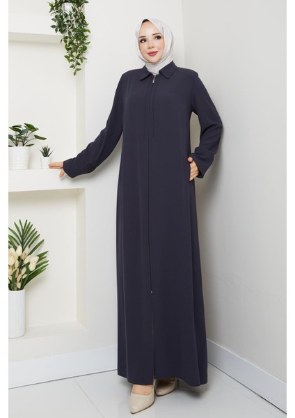 Büyük Beden Ferace Krep Kumaş Yazlık Ince Gri 2501