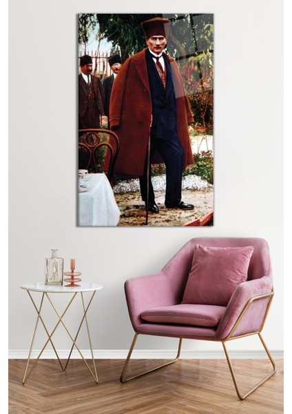 Paltolu Bastonlu Atatürk Cam Tablo, Darbelere Dayanıklı Kırılmaz Cam, Hediyelik fiyatları
