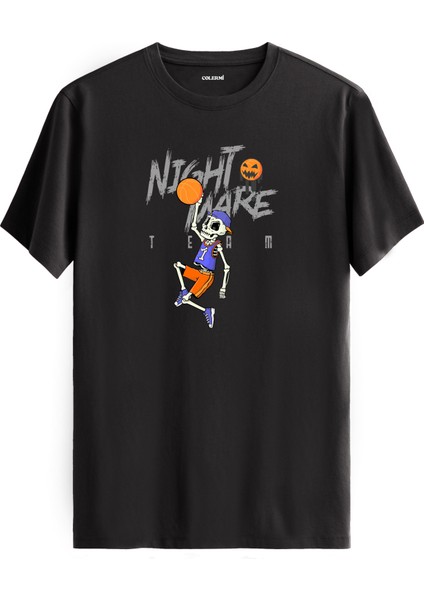 Basketbolcu Iskelet Tasarımlı Nightmare Team Sokak Modası %100 Pamuk Tişört