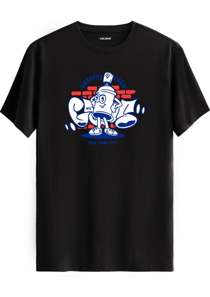 Nyc Graffiti Crew Sprey Kutu Karakter Tasarımlı Sokak Stili %100 Pamuk Tişört