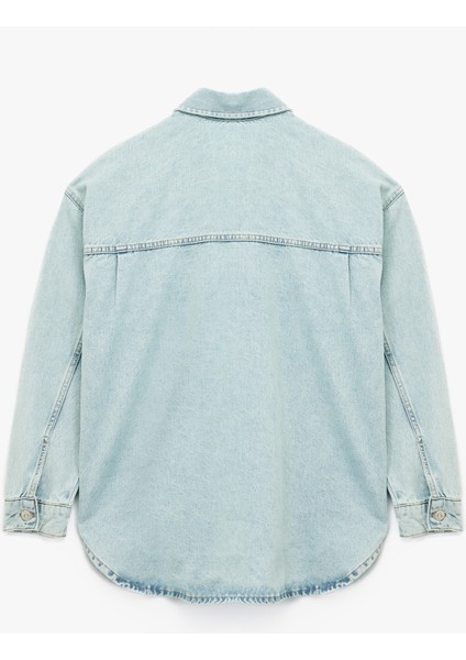 Pamuklu Düğmeli Rahat Kalıp Klasik Yaka Cep Detaylı Denim Gömlek fiyatları