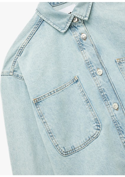 Pamuklu Düğmeli Rahat Kalıp Klasik Yaka Cep Detaylı Denim Gömlek modelleri