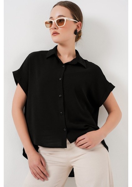 Oversize Kısa Kol Gömlek 20322 - Siyah