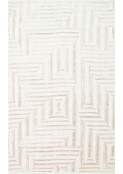 Ganges Krem Geometrik Etnik Modern Desenli Akrilik Hav Vermeyen Leke Tutmayan Kolay Temizlenen Yumuşak Makine Salon Yolluk Mutfak Halı