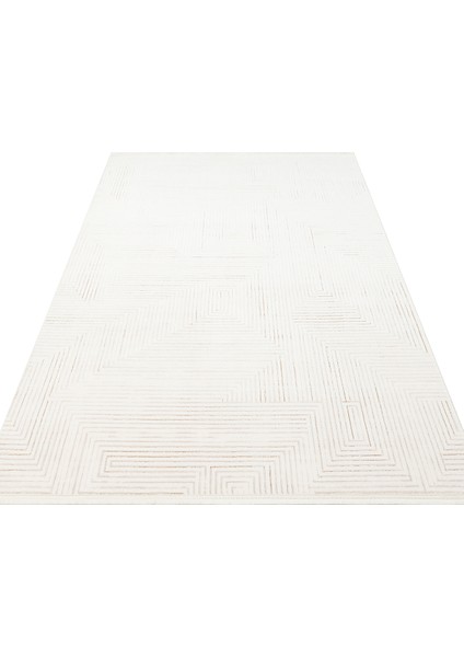 Ganges Krem Geometrik Etnik Modern Desenli Akrilik Hav Vermeyen Leke Tutmayan Kolay Temizlenen Yumuşak Makine Salon Yolluk Mutfak Halı