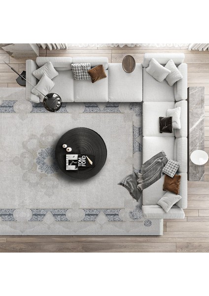 Mavi Klasik Etnik Modern Desenli Pamuk Makinada Yıkanabilir Hav Toz Vermez Leke Tutmayan Kaymaz Taban Dijital Makine Baskı Salon Yolluk Mutfak Halı modelleri