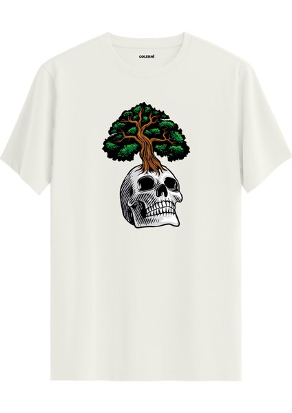 Kurukafa ve Ağaç Baskılı Sokak Modası Rahat Günlük %100 Pamuk Tişört