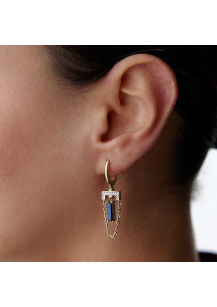 Mavi Bagetli Sallantılı Küpe