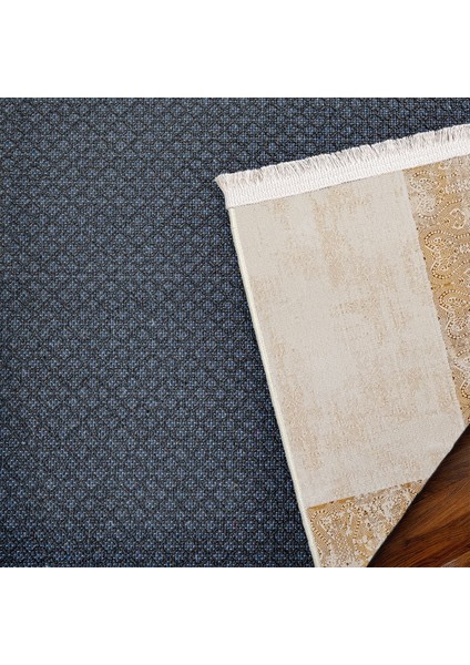 Bej Çerçeveli Etnik Modern Desenli Pamuk Makinada Yıkanabilir Hav Toz Vermez Leke Tutmayan Kaymaz Taban Dijital Makine Baskı Salon Yolluk Mutfak Halı indirimleri