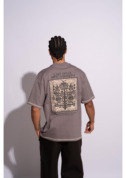 Erkek Oversize T-Shirt L'art Gri