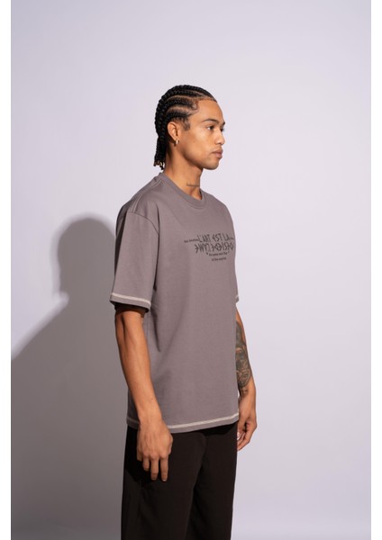 Erkek Oversize T-Shirt L'art Gri fiyatları