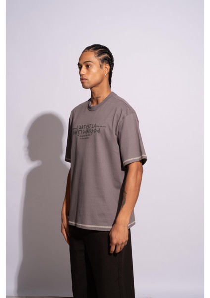 Erkek Oversize T-Shirt L'art Gri modelleri