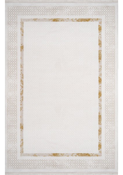 Sunlit Çerçeveli Gold Örgü Dikdörtgen Modern Desenli Akrilik Hav Vermeyen Leke Tutmayan Kolay Temizlenen Yumuşak Makine Salon Yolluk Mutfak Halı