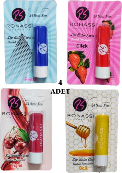 Rs Ronassi Dudak Koruyucu ve Parlatıcısı Fresh Çilek Vişne ve Ballı 4 Lü Set