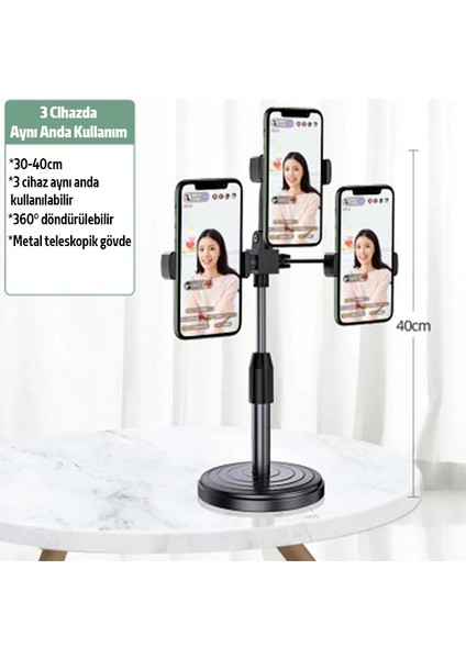 Ally Tripod Üçlü Telefon Tutucu Stand Youtuber Canlı Yayın Selfie Tiktok Makeup - BRNTEK1145-5 fiyatları