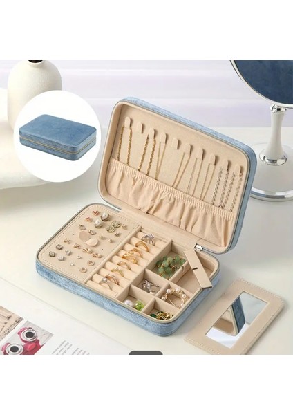 Kadife Takı Kutusu - Fermuarlı Büyük Kapasiteli Özel Takı Kutusu Küpeler Kolyeler Için fiyatları