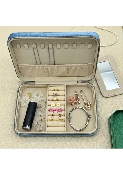 Kadife Takı Kutusu - Fermuarlı Büyük Kapasiteli Özel Takı Kutusu Küpeler Kolyeler Için modelleri