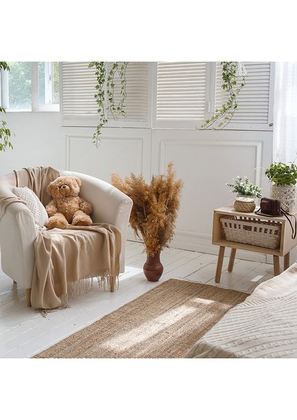 Rottenmann Modern Krem Jüt Dikdörtgen Modern Desenli Akrilik Hav Vermeyen Leke Tutmayan Kolay Temizlenen Yumuşak Makine Salon Yolluk Jüt Halı indirimleri
