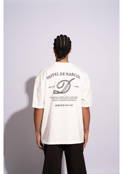 Erkek Oversize T-Shirt Hotel De Narcos Beyaz