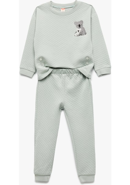 Kapitoneli Uzun Kollu Bisiklet Yaka Koala Nakışlı 2'li Takım