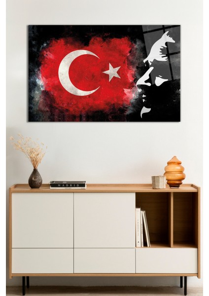 Mustafa Kemal Atatürk Türk Bayrağı Cam Tablo, Darbelere Dayanıklı Kırılmaz Cam, Hediyelik
