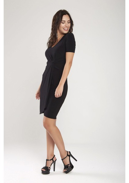 Bordo V Yaka Belde Burgu Detaylı Kruvaze Etek Elbise 24L7539 fiyatları