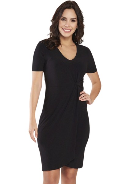 Bordo V Yaka Belde Burgu Detaylı Kruvaze Etek Elbise 24L7539 modelleri