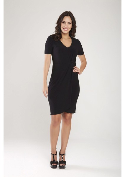 Bordo V Yaka Belde Burgu Detaylı Kruvaze Etek Elbise 24L7539 indirimleri