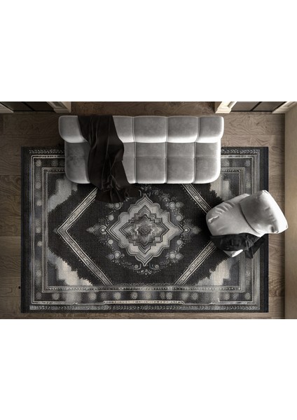 Göbekli Antrasit Pamuk Dikdörtgen Modern Desenli Pamuk Makinada Yıkanabilir Hav Toz Vermez Leke Tutmayan Kaymaz Taban Dijital Makine Baskı Salon Yolluk Mutfak Halı modelleri