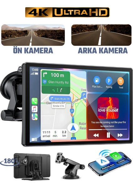 MPIA M88D WİFİ 4K Araç İçi Kamera 7'' Dokunmatik Ekran Apple CarPlay & Android Auto Ön & Arka Kamera