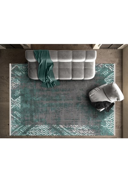 Çerçeveli Yeşil Pamuk Kare Modern Desenli Pamuk Makinada Yıkanabilir Hav Toz Vermez Leke Tutmayan Kaymaz Taban Dijital Makine Baskı Salon Yolluk Mutfak Halı fiyatları