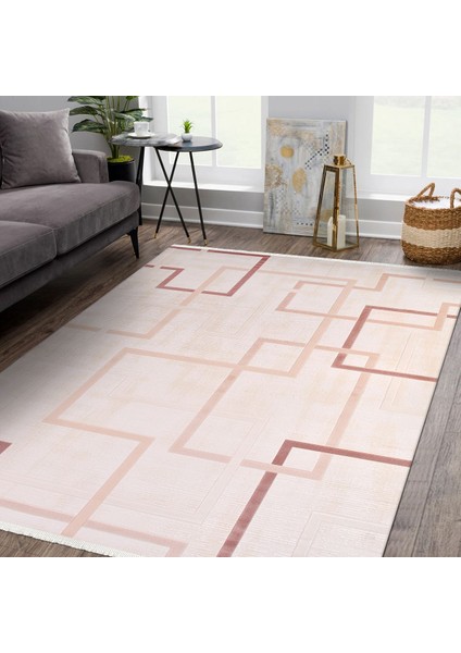Maliyah Geometrik Krem Akrilik Kare Modern Desenli Akrilik Hav Vermeyen Leke Tutmayan Kolay Temizlenen Yumuşak Makine Salon Yolluk Mutfak Halı indirimleri