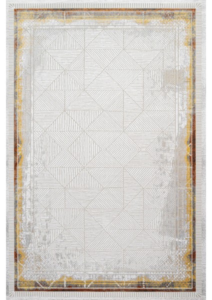 Geometrik Bakır Pamuk Dikdörtgen Modern Desenli Pamuk Makinada Yıkanabilir Hav Toz Vermez Leke Tutmayan Kaymaz Taban Dijital Makine Baskı Salon Yolluk Mutfak Halı