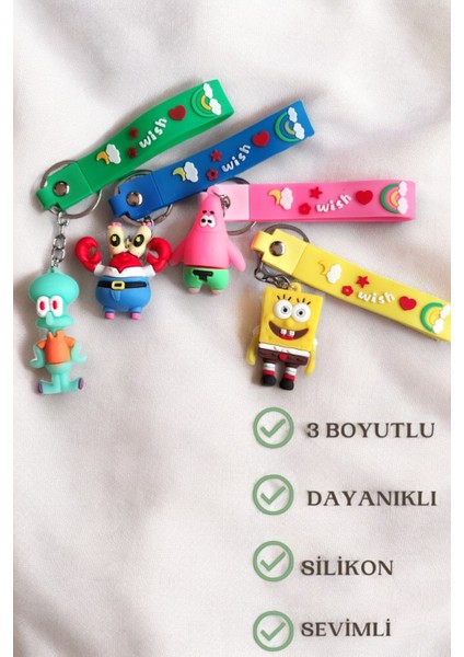 Sünger Bob ve Arkadaşları 3D Silikon Anahtarlık ve Çanta Süsü 4 Adet modelleri