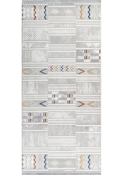 Faten Çizgili Gri Akrilik Dikdörtgen Modern Desenli Akrilik Hav Vermeyen Leke Tutmayan Kolay Temizlenen Yumuşak Makine Salon Yolluk Mutfak Halı