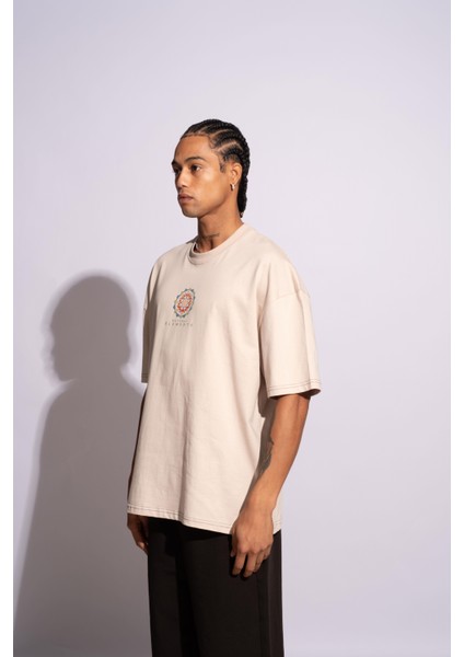 Erkek Oversize T-Shirt Mandela Bej fiyatları