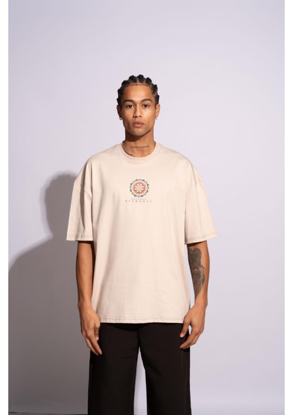 Erkek Oversize T-Shirt Mandela Bej modelleri