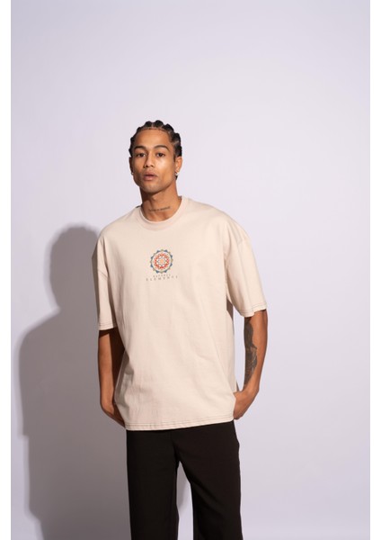 Erkek Oversize T-Shirt Mandela Bej indirimleri
