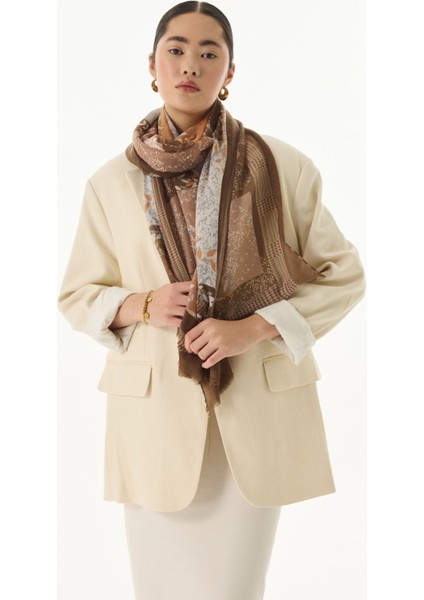 Faylinn Sarmaşık Desen Kahve-Vizon Pamuklu Şal