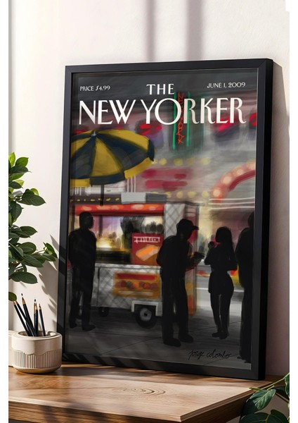 The New Yorker Çerçeveli Tablo June 1 2009 - New York Akşamı Sokak Satıcısı Tablosu