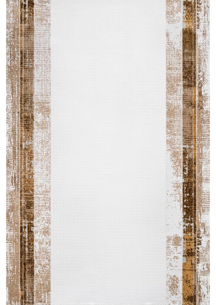 Çerçeveli Krem Pamuk Dikdörtgen Modern Desenli Pamuk Makinada Yıkanabilir Hav Toz Vermez Leke Tutmayan Kaymaz Taban Dijital Makine Baskı Salon Yolluk Mutfak Halı